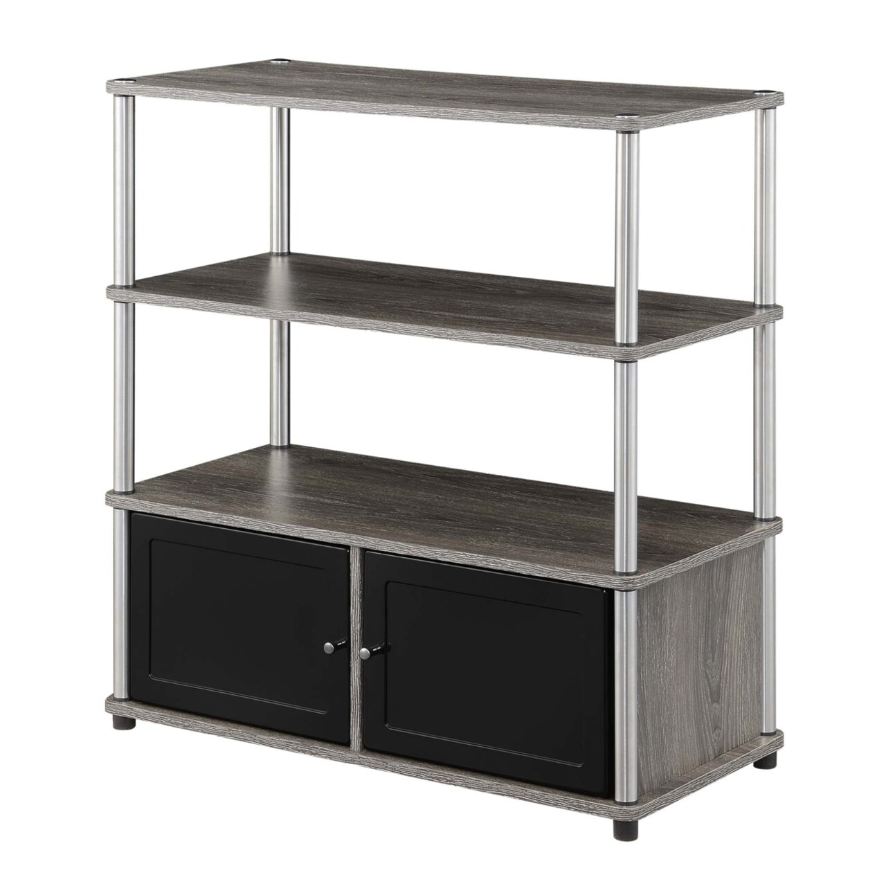 Convenience Concepts Designs2Go Highboy TV Stand with Storage Cabinets and Shelves, Gray, Black